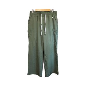 Resurge Cargo Scrub Pants Womens LP Olive Green Excellent Wide Leg Stretch